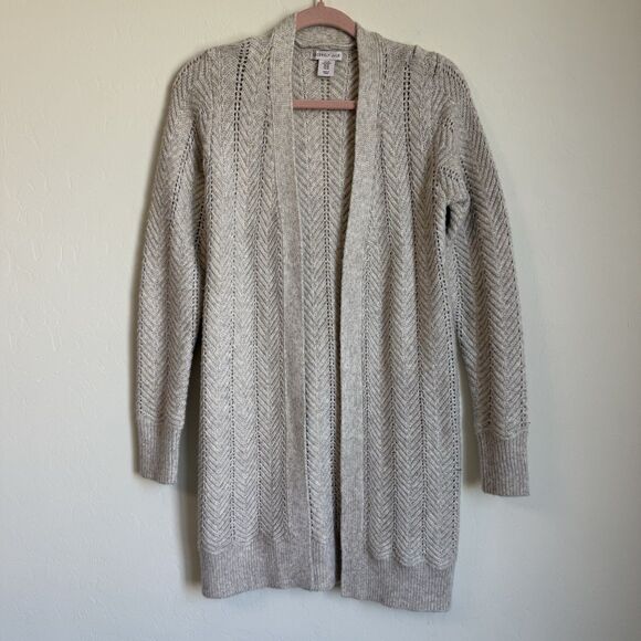 Pointelle Sweaters - Sincerely Jules Oatmeal Gray Pointelle Knit Cozy Soft Open Loungewear Cardigan